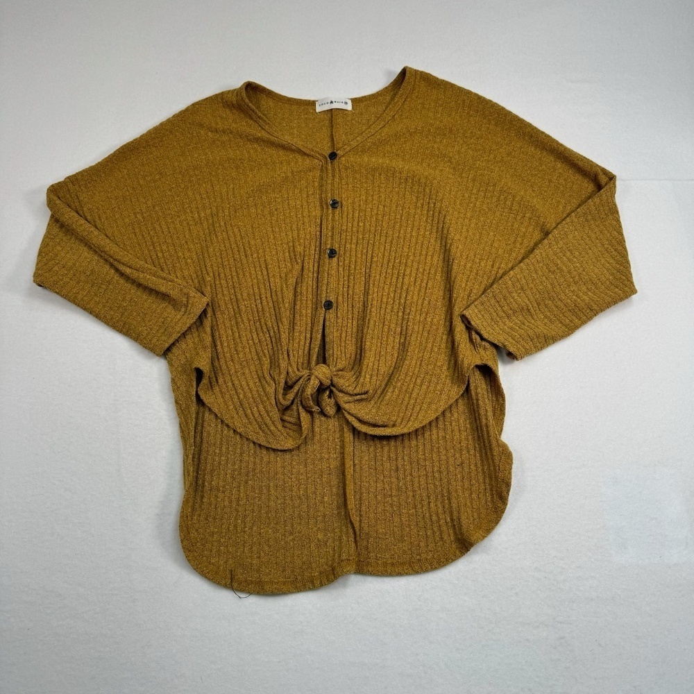 Coco And Main Button Down Tie Front Ribbed Top Womens Size Medium Dolman Sleeve